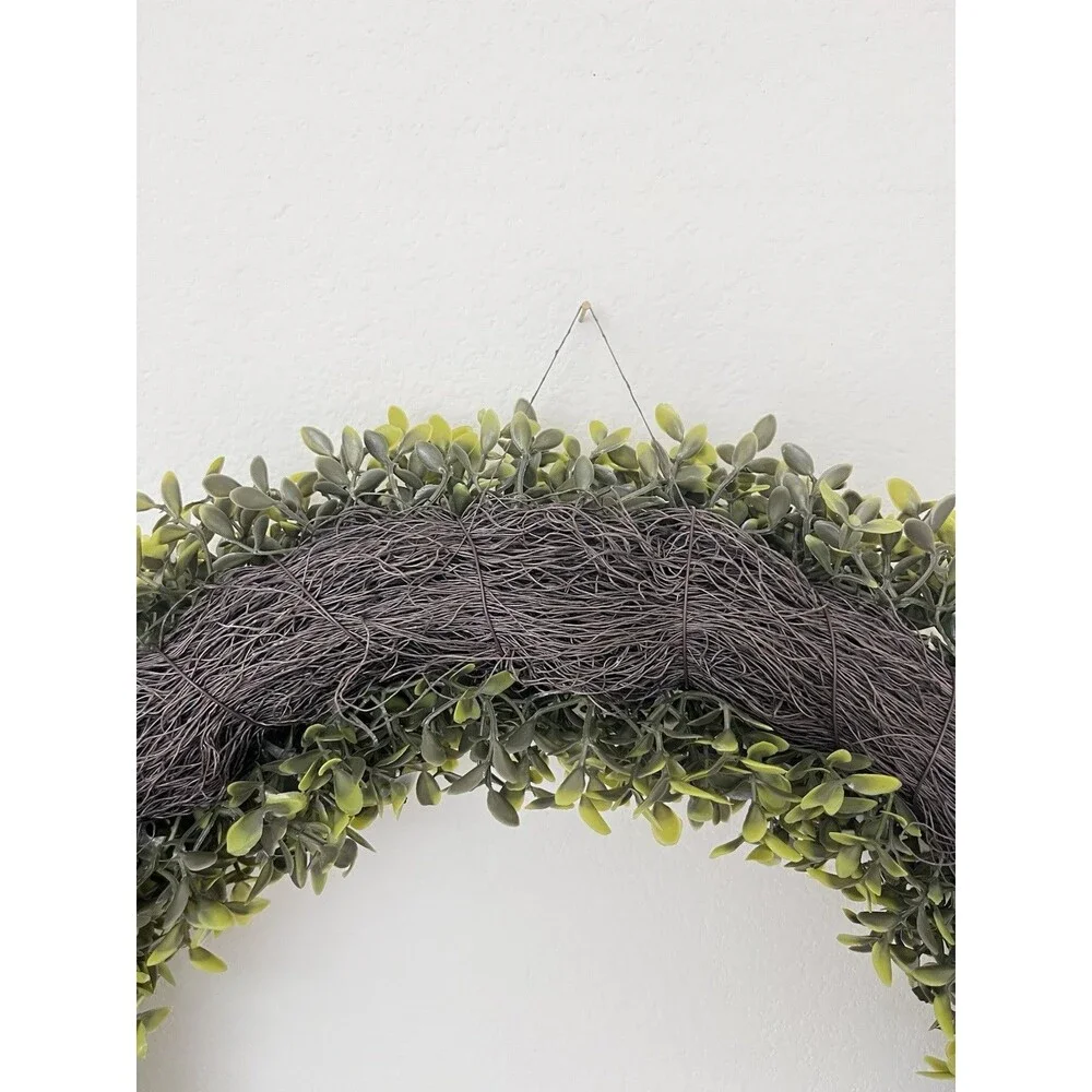 Christmas Boxwood Wreath Door Decoration, Green Foliage with Red Velvet Bow